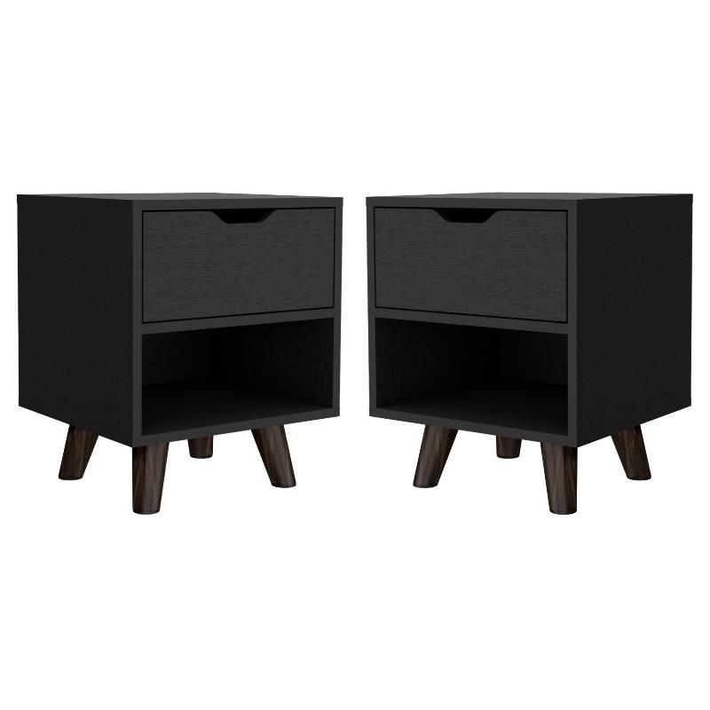 Home Square Engineered Wood Nightstand with 1 Drawer in Black - Set of 2