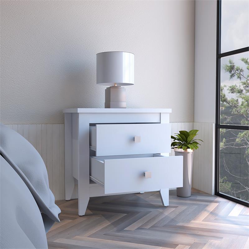 Home Square 2 Shelf Engineered Wood Nightstand in White - Set of 2