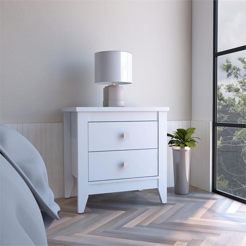 Home Square 2 Shelf Engineered Wood Nightstand in White - Set of 2