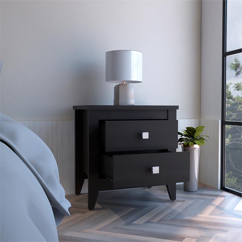 Home Square Breeze 2-Shelf Engineered Wood Nightstand in Black - Set of 2
