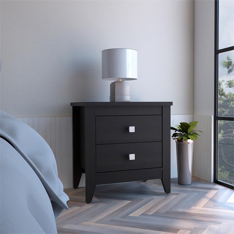 Home Square Breeze 2-Shelf Engineered Wood Nightstand in Black - Set of 2