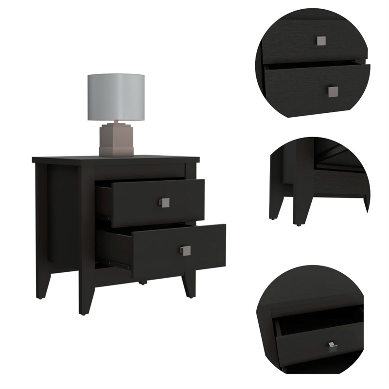 Home Square Breeze 2-Shelf Engineered Wood Nightstand in Black - Set of 2