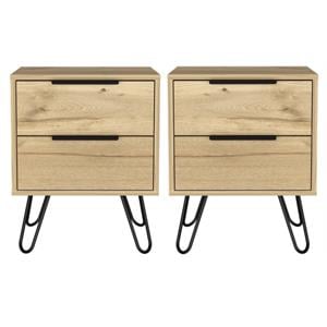 Home Square Modern Metal Nightstand with 2 Drawer in Light Oak - Set of 2