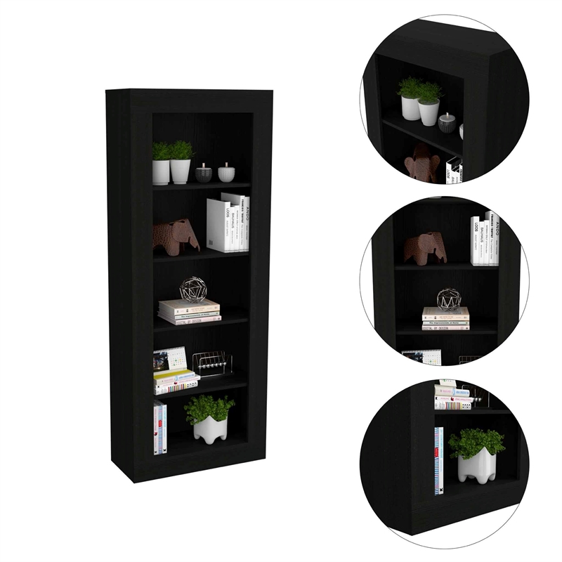Home Square Engineered Wood Bookcase with Five Shelves in Black - Set of 2
