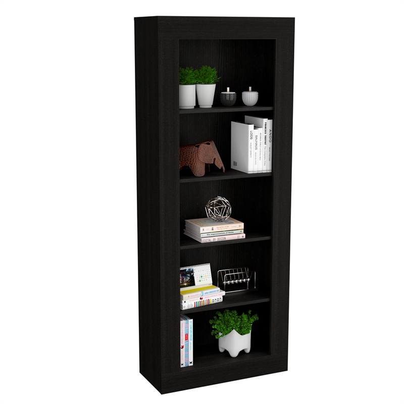 Home Square Engineered Wood Bookcase with Five Shelves in Black - Set of 2