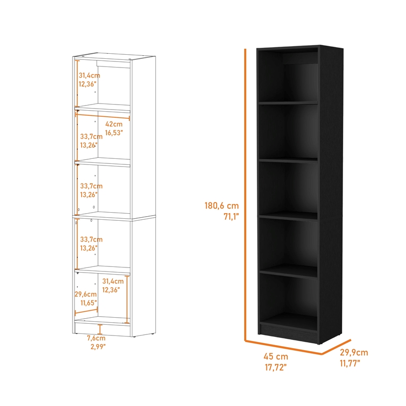 Home Square Engineered Wood Slim Bookcase in Black Finish - Set of 2