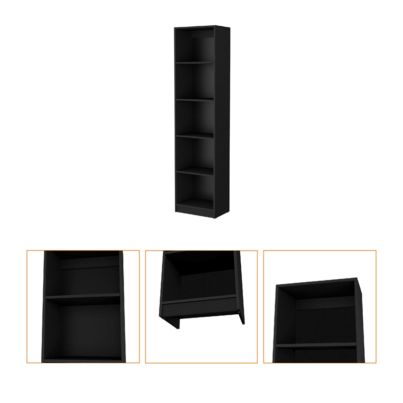Home Square Engineered Wood Slim Bookcase in Black Finish - Set of 2