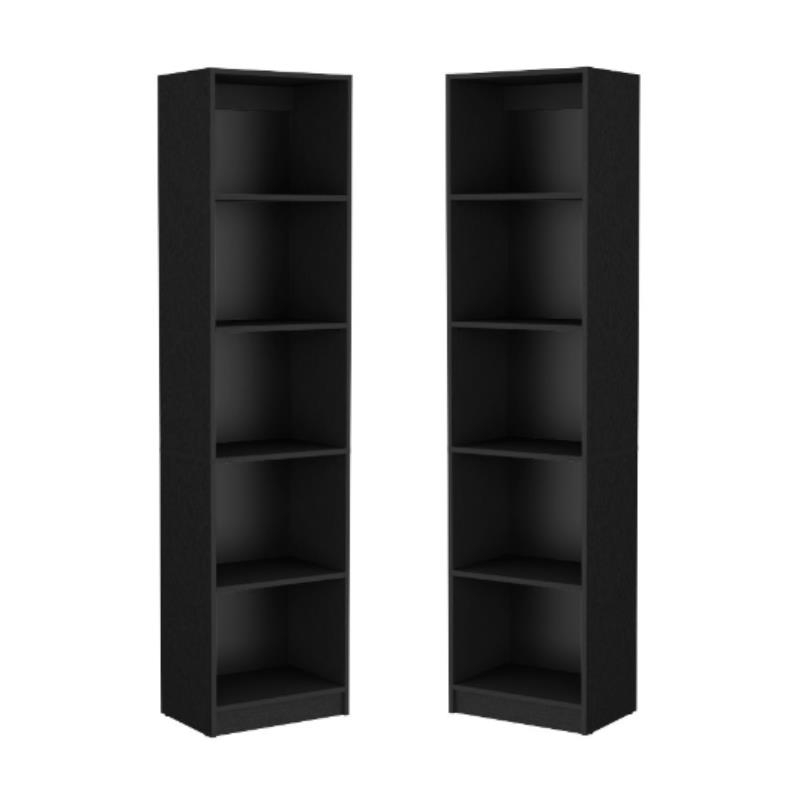 Home Square Engineered Wood Slim Bookcase in Black Finish - Set of 2