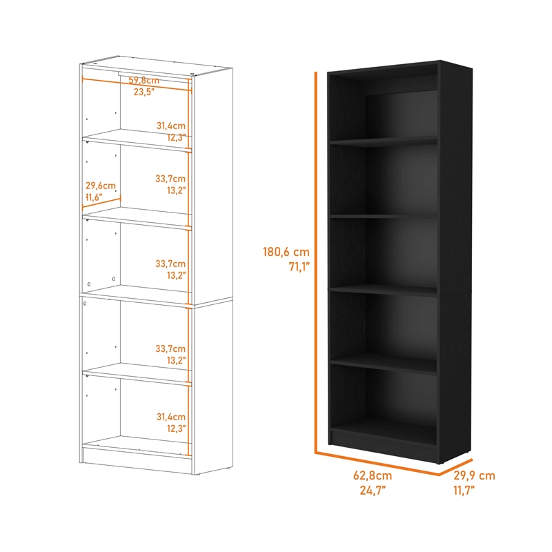 Home Square Engineered Wood 4 Shelves Bookcase in Black - Set of 2