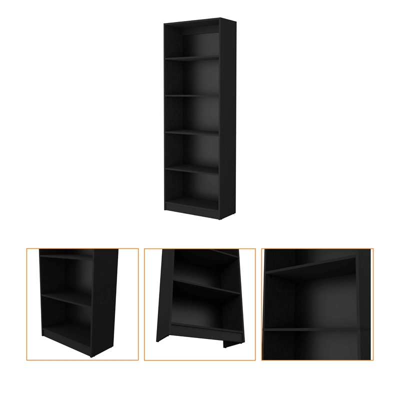 Home Square Engineered Wood 4 Shelves Bookcase in Black - Set of 2