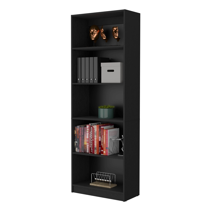 Home Square Engineered Wood 4 Shelves Bookcase in Black - Set of 2