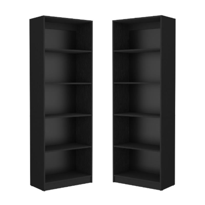 Home Square Engineered Wood 4 Shelves Bookcase in Black - Set of 2