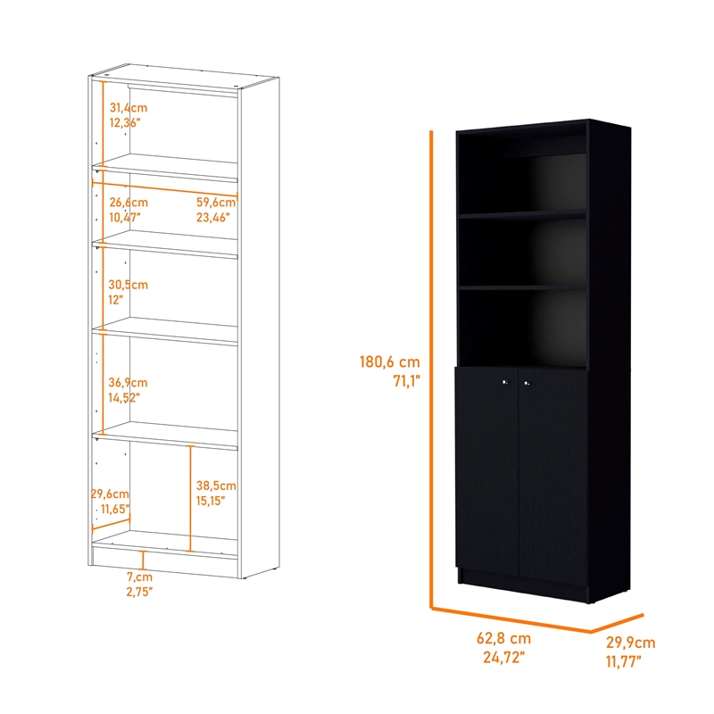 Home Square 2 Door Engineered Wood Bookcase in Black - Set of 2