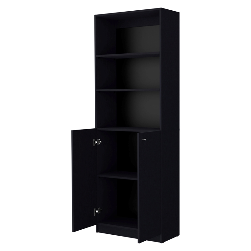 Home Square 2 Door Engineered Wood Bookcase in Black - Set of 2