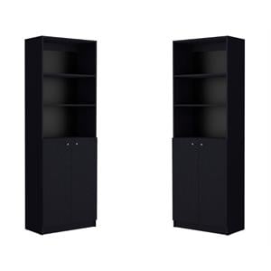 Home Square 2 Door Engineered Wood Bookcase in Black - Set of 2