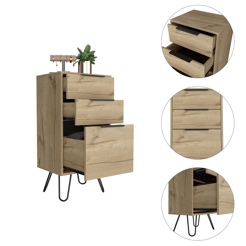 Home Square 2-Piece Set with 3 Drawers Dresser and Nightstand in Light Oak