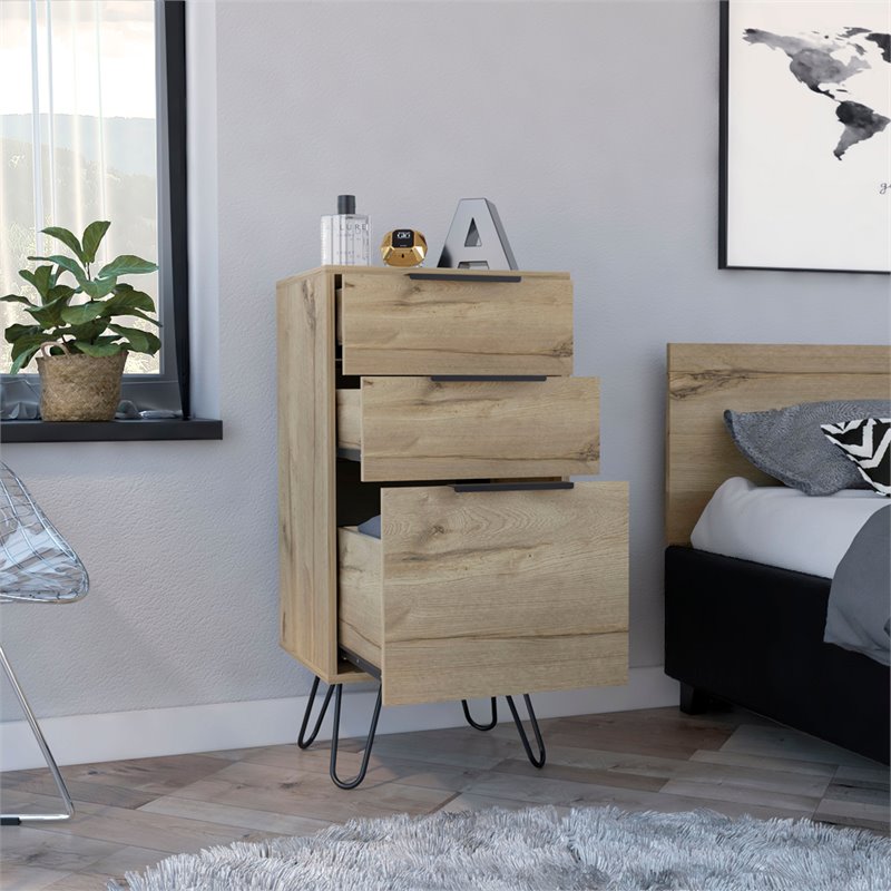 Home Square 2-Piece Set with 3 Drawers Dresser and Nightstand in Light Oak