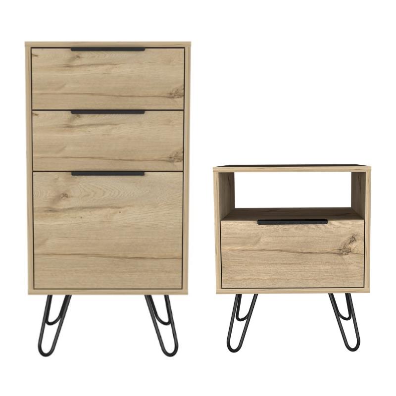 Home Square 2-Piece Set with 3 Drawers Dresser & Nightstand in Black