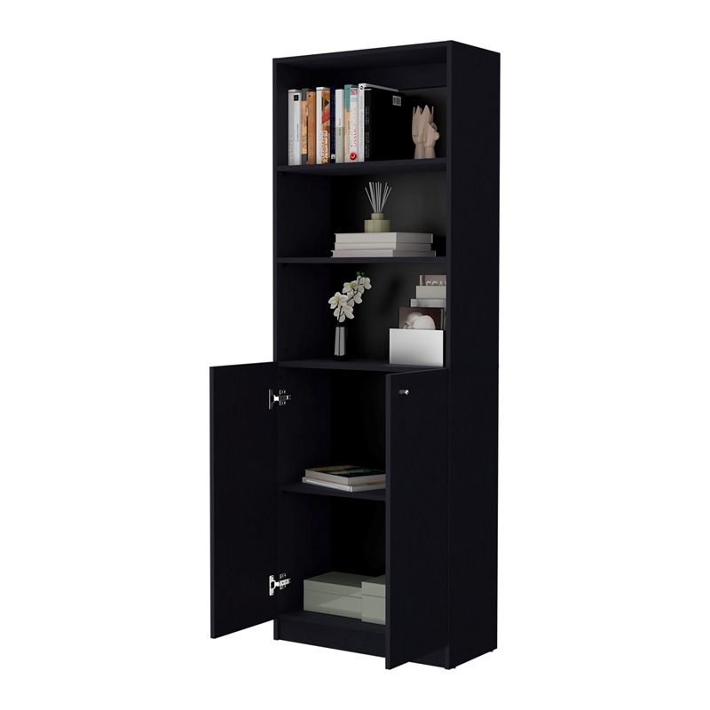 Home Square 2-Piece Set with Writing Desk and 2 Door Bookcase in Black