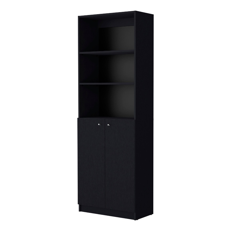 Home Square 2-Piece Set with Writing Desk and 2 Door Bookcase in Black