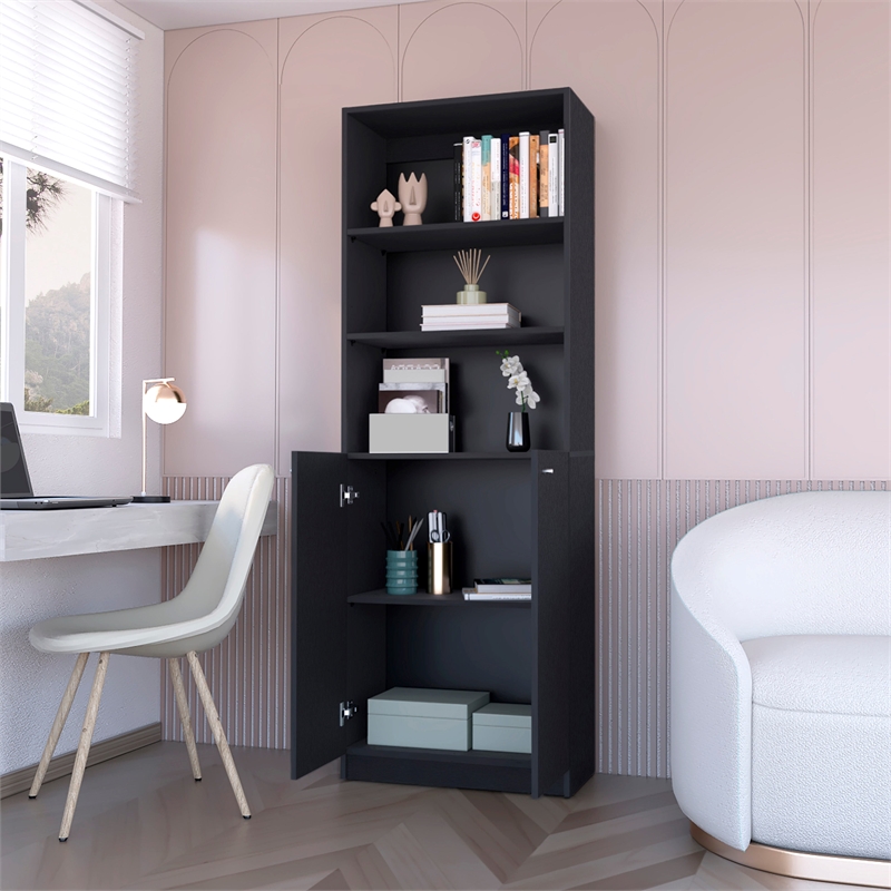 Home Square 2-Piece Set with Writing Desk and 2 Door Bookcase in Black