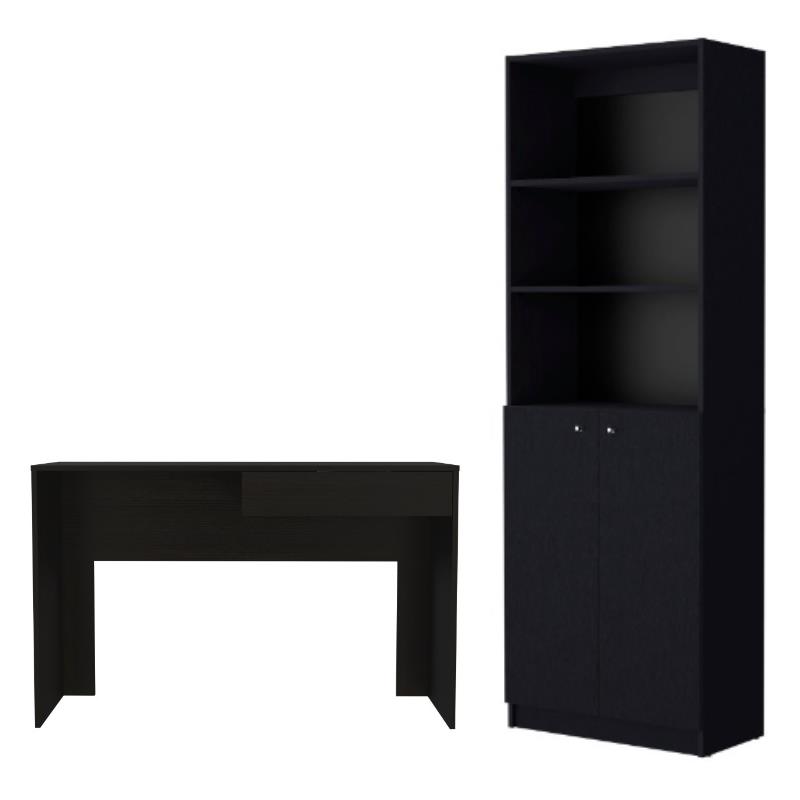 Home Square 2-Piece Set with Writing Desk and 2 Door Bookcase in Black