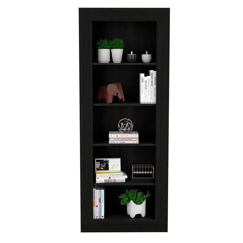 Home Square 2-Piece Set with L-Shaped Desk and 5 Shelves Bookcase in Black