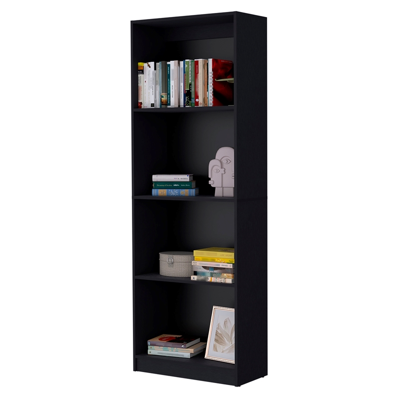 Home Square 2-Piece Set with L-Shaped Wood Desk and Bookcase in Black