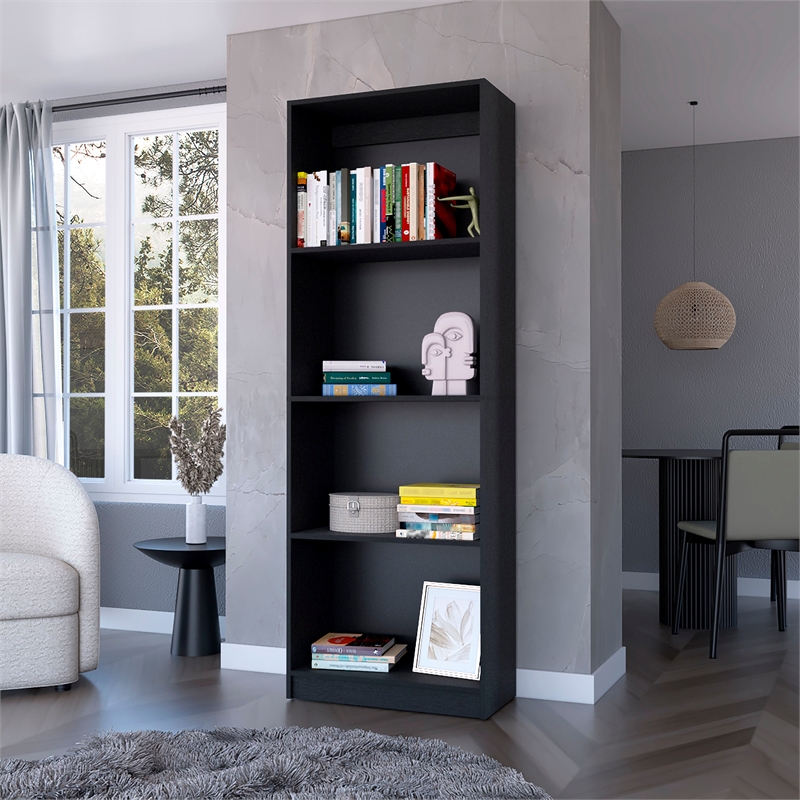 Home Square 2-Piece Set with L-Shaped Wood Desk and Bookcase in Black