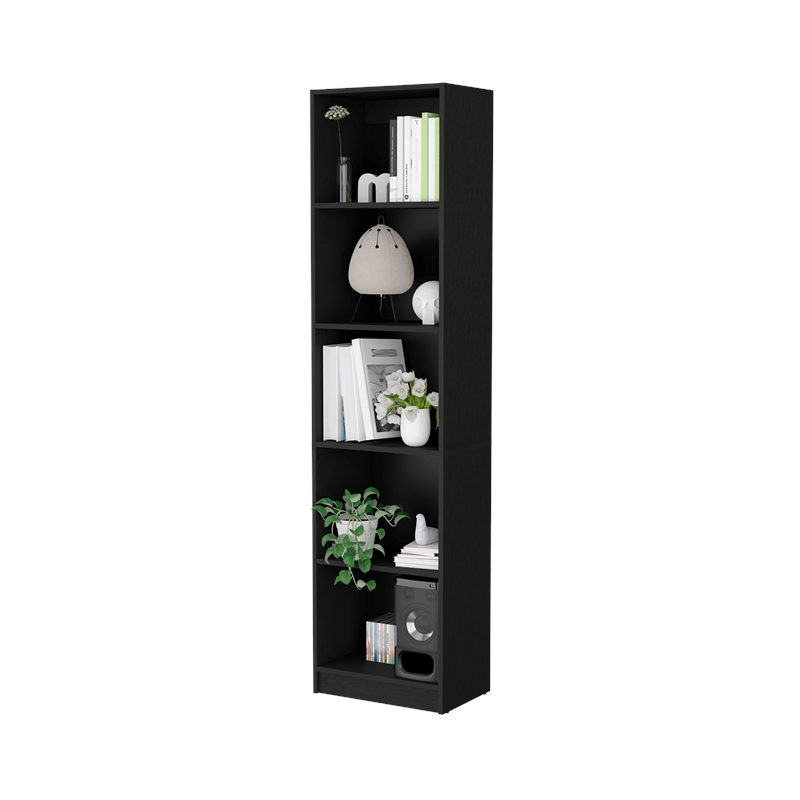 Home Square 2-Piece Set with L-Shaped Desk and Slim Bookcase in Black