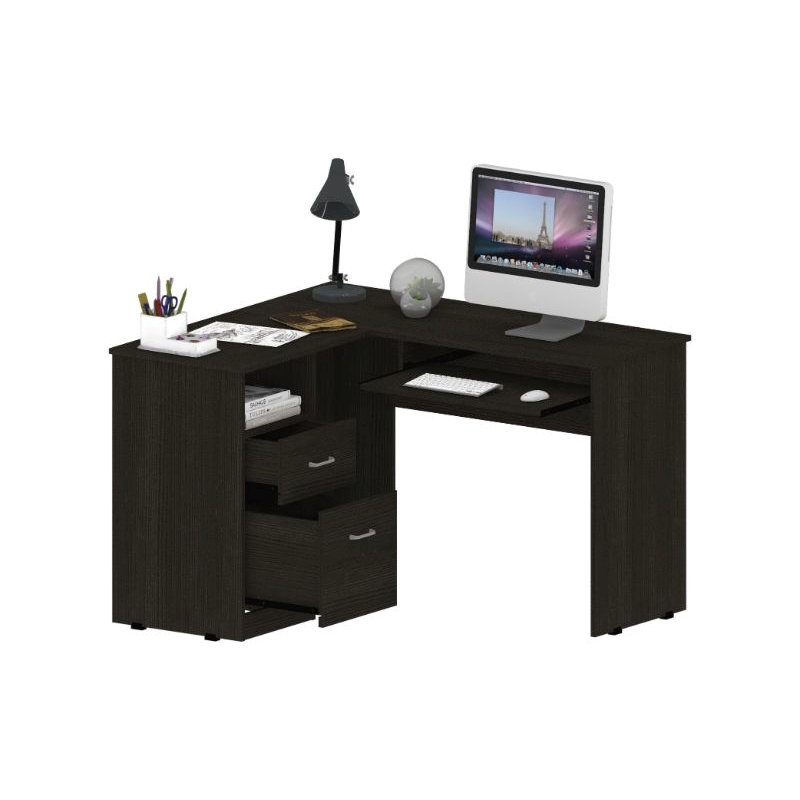 Home Square 2-Piece Set with L-Shaped Desk and Slim Bookcase in Black