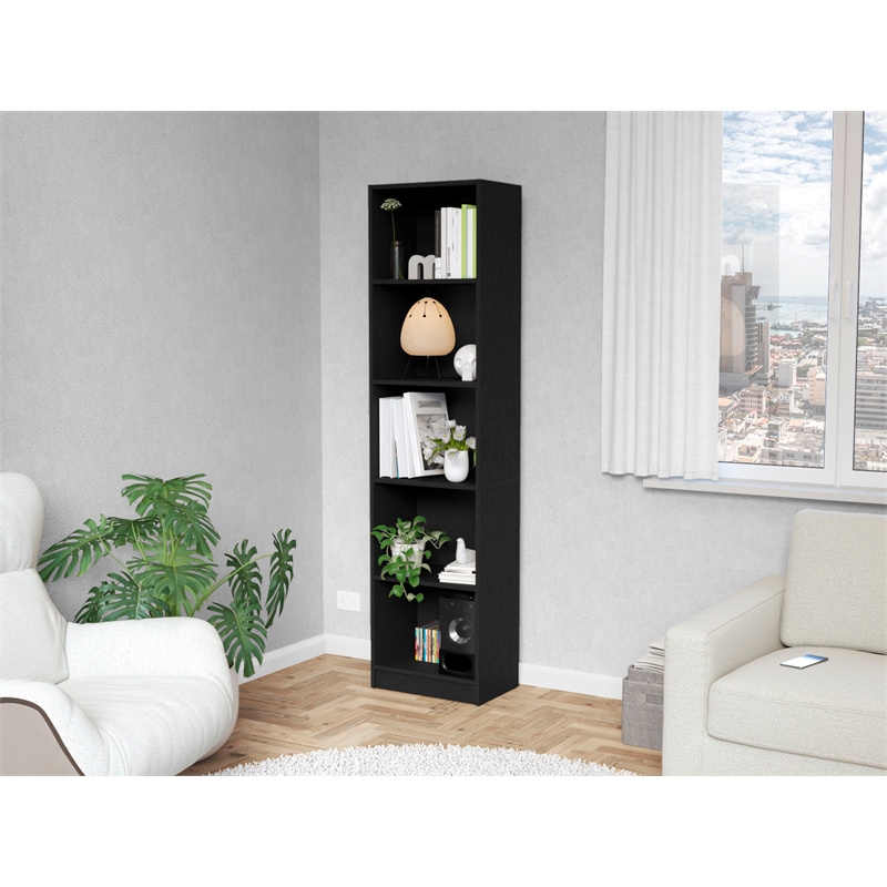 Home Square 2-Piece Set with L-Shaped Desk and Slim Bookcase in Black