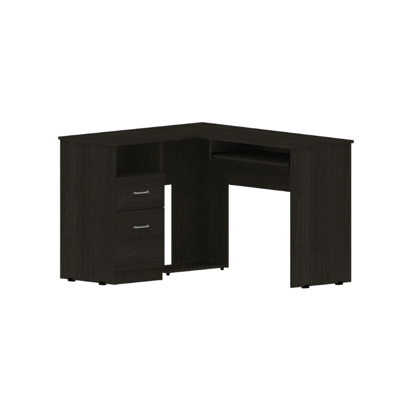 Home Square 2-Piece Set with L-Shaped Desk and Slim Bookcase in Black