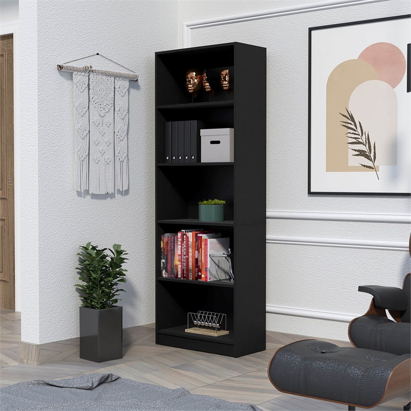 Home Square 2-Piece Set with L-Shaped Desk and 4 Shelves Bookcase in Black