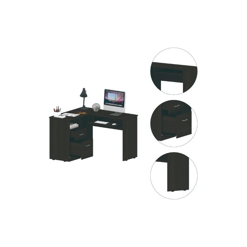 Home Square 2-Piece Set with L-Shaped Desk and 2 Door Bookcase in Black