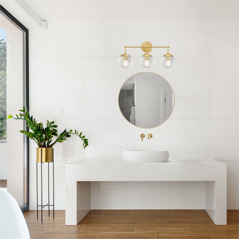 Home Square 3 Light Glass Vanity Light in Satin Gold - Set of 2