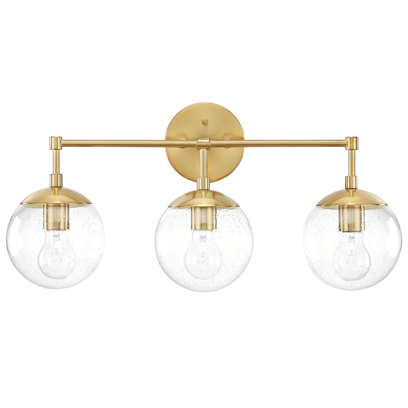 Home Square 3 Light Glass Vanity Light in Satin Gold - Set of 2