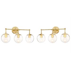 Home Square 3 Light Glass Vanity Light in Satin Gold - Set of 2