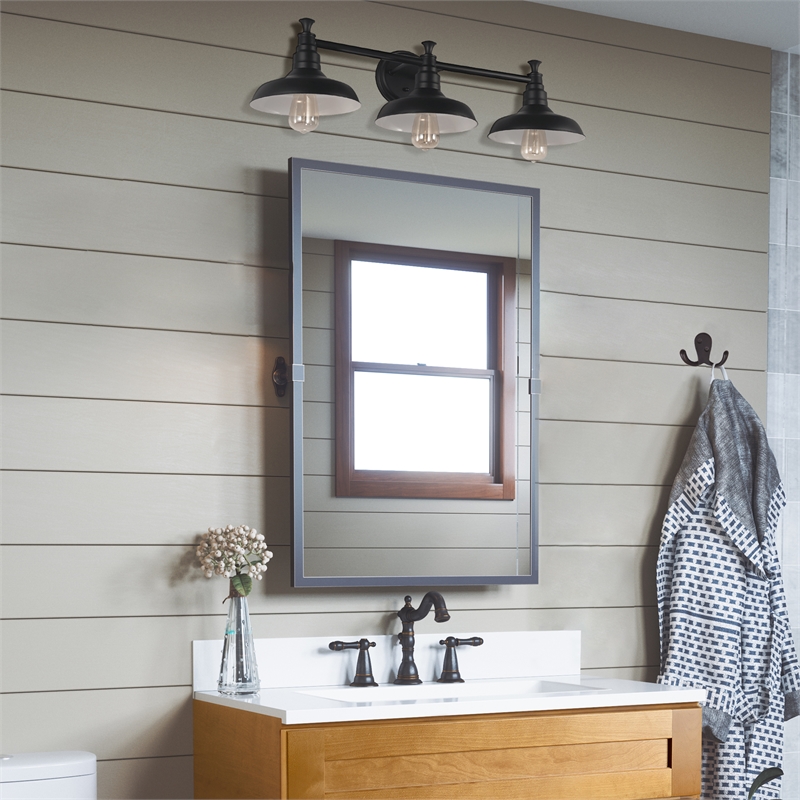 Home Square 3 Light Stainless Steel Vanity Light in Matte Black - Set of 2