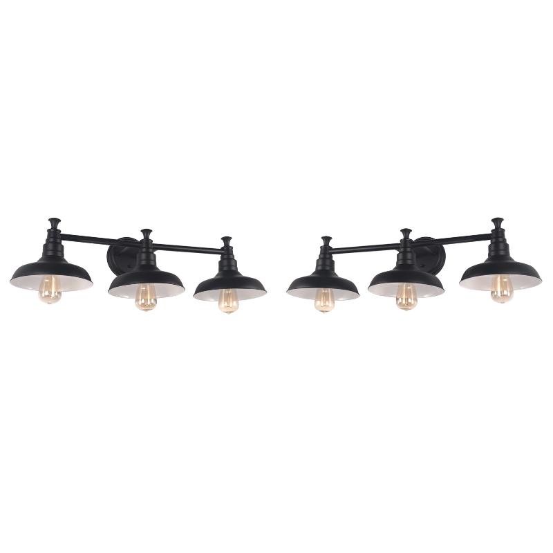 Home Square 3 Light Stainless Steel Vanity Light in Matte Black - Set of 2