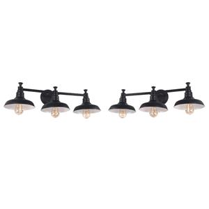 Home Square 3 Light Stainless Steel Vanity Light in Matte Black - Set of 2