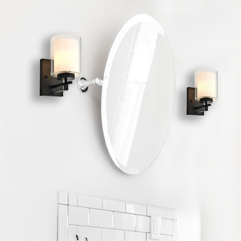 Home Square Stainless Steel Wall Sconce in Rustic Bronze - Set of 2