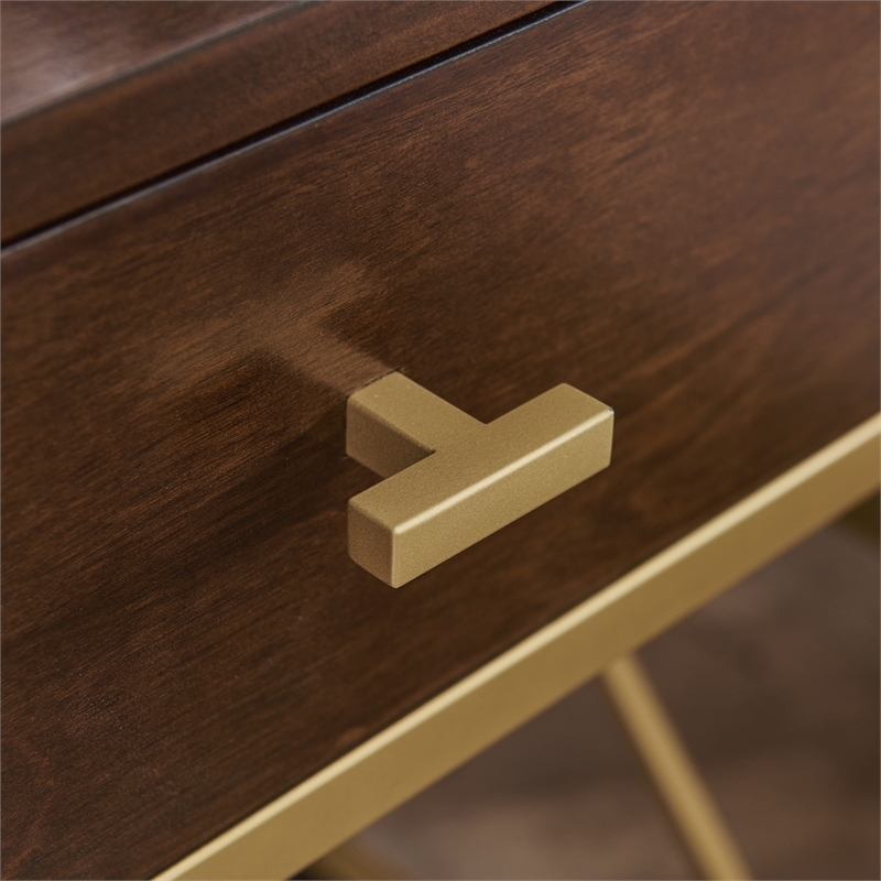 Home Square Nightstand with Top AC USB Charging in Walnut Brown - Set of 2