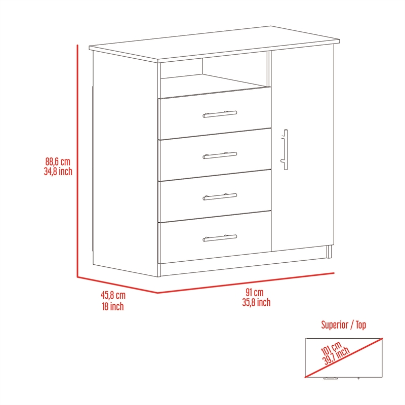 Home Square 2-Piece Set with Wood Four Drawer Dresser & Nightstand in White