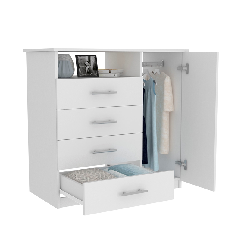 Home Square 2-Piece Set with Wood Four Drawer Dresser & Nightstand in White