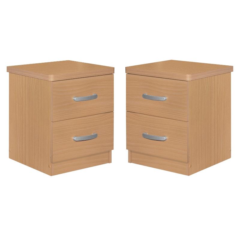 Home Square Faux Wood 2 Drawer Nightstand in Beech - Set of 2