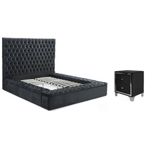 Home Square 2-Piece Set with Nightstand and Platform King Bed in Black
