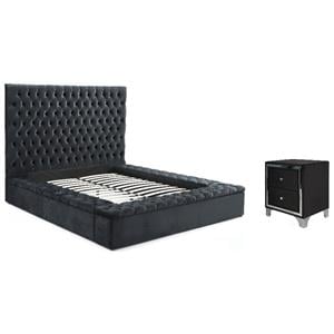 Home Square 2-Piece Set with Nightstand and Platform Queen Bed in Black