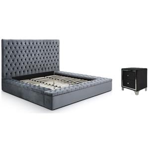 Home Square 2-Piece Set with Nightstand and Platform Queen Bed in Gray