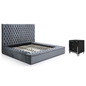 Home Square 2-Piece Set with Nightstand and Platform King Bed in Gray